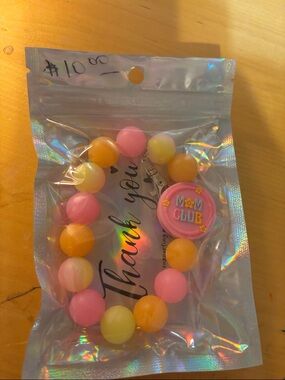 Mom Club Pink & Yellow Kids Beaded Keychain Bracelet